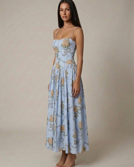 Women's Floral V-Neck Summer Wedding Guest Midi Dress