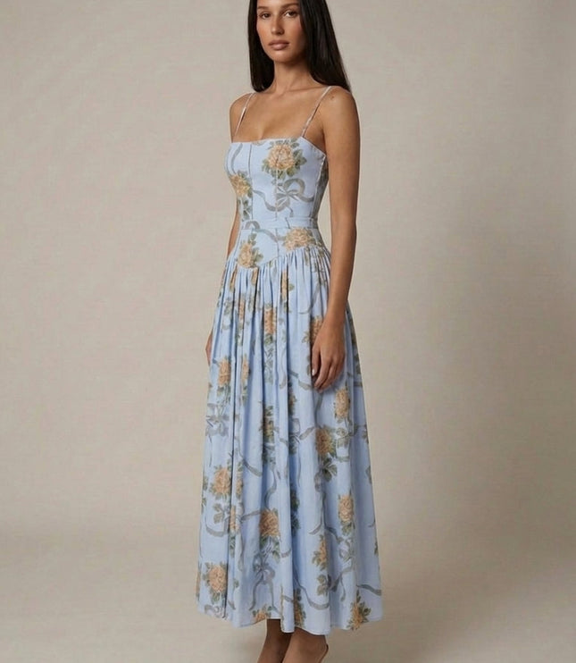 Women's Floral V-Neck Summer Wedding Guest Midi Dress