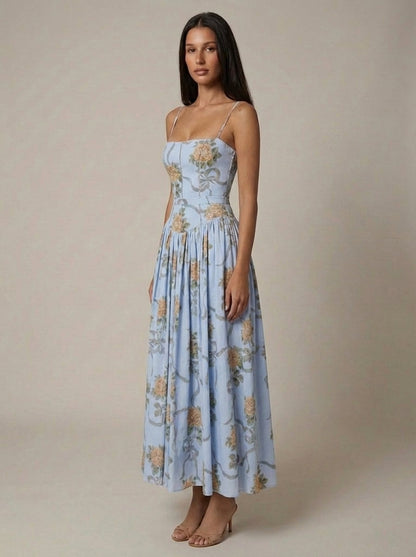 Women's Floral V-Neck Summer Wedding Guest Midi Dress