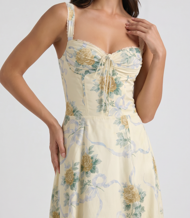 Women's Floral V-Neck Summer Wedding Guest Midi Dress