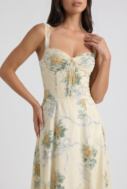 Women's Floral V-Neck Summer Wedding Guest Midi Dress
