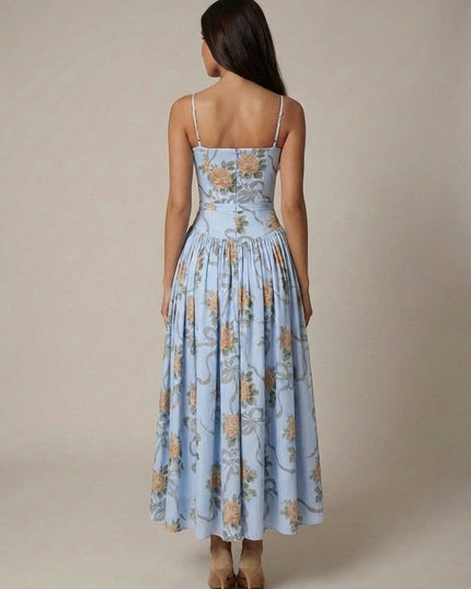 Women's Floral V-Neck Summer Wedding Guest Midi Dress