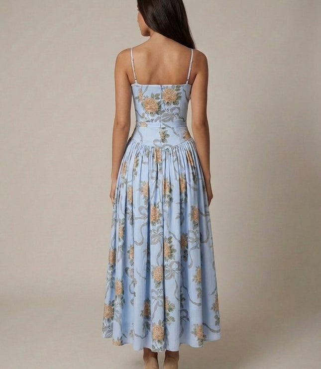 Women's Floral V-Neck Summer Wedding Guest Midi Dress