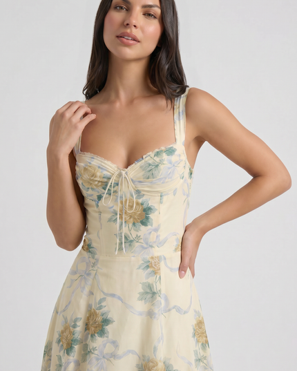 Women's Floral V-Neck Summer Wedding Guest Midi Dress