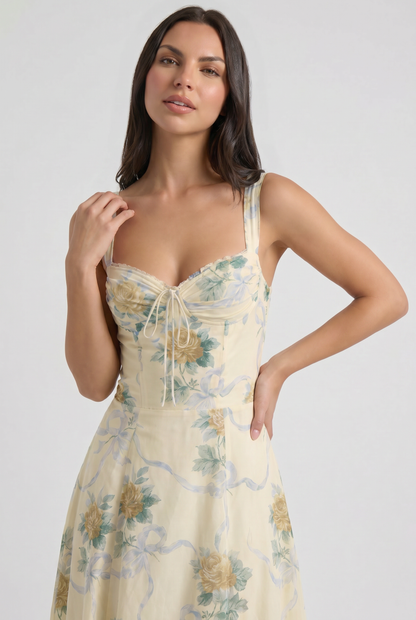 Women's Floral V-Neck Summer Wedding Guest Midi Dress