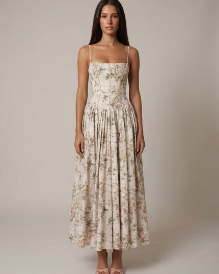 Women's Floral V-Neck Summer Wedding Guest Midi Dress
