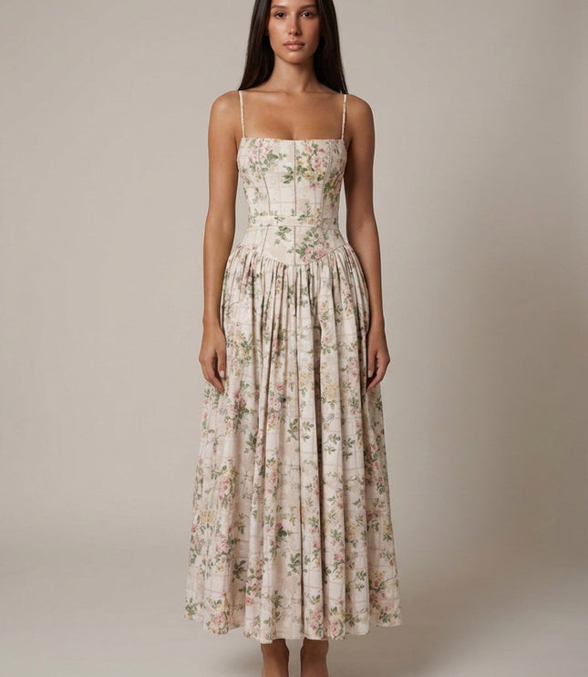 Women's Floral V-Neck Summer Wedding Guest Midi Dress