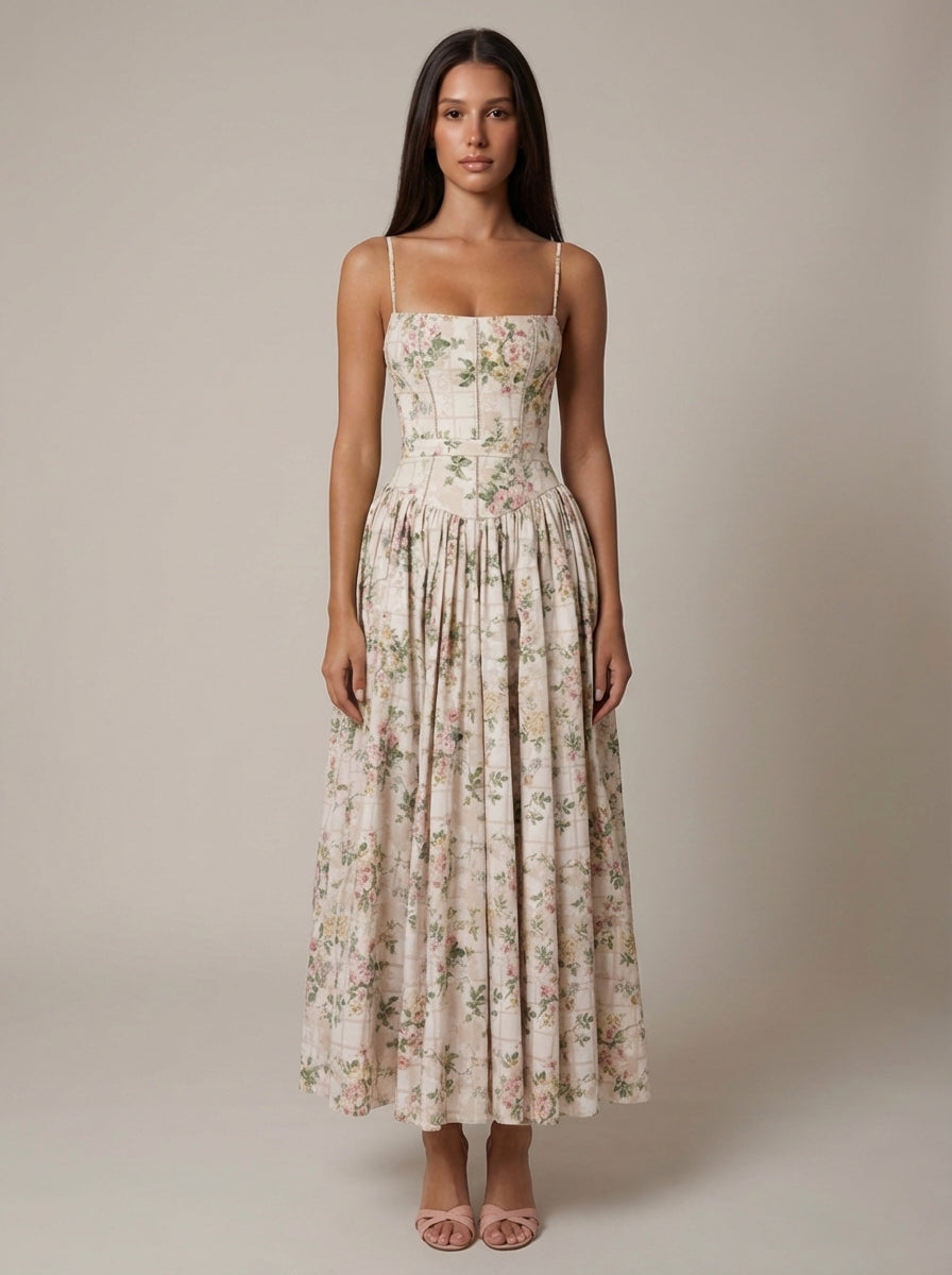 Women's Floral V-Neck Summer Wedding Guest Midi Dress