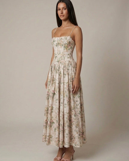 Women's Floral V-Neck Summer Wedding Guest Midi Dress