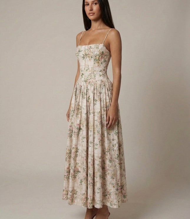 Women's Floral V-Neck Summer Wedding Guest Midi Dress