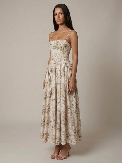 Women's Floral V-Neck Summer Wedding Guest Midi Dress
