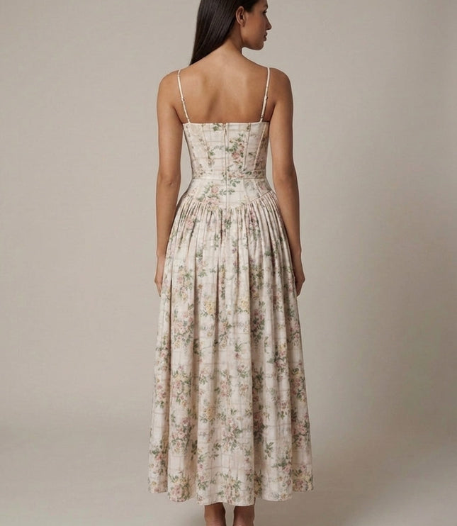 Women's Floral V-Neck Summer Wedding Guest Midi Dress