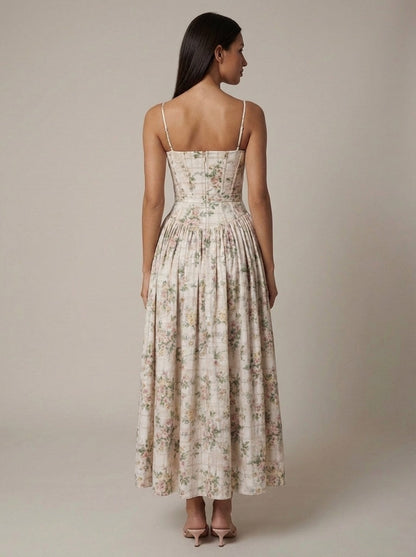 Women's Floral V-Neck Summer Wedding Guest Midi Dress