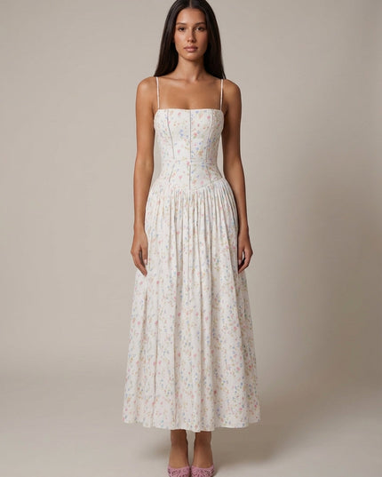 Women's Floral V-Neck Summer Wedding Guest Midi Dress