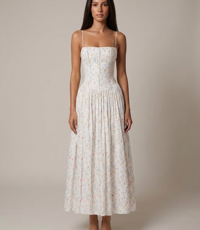 Women's Floral V-Neck Summer Wedding Guest Midi Dress