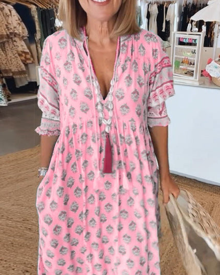 Women's Flowy Floral Print V-Neck Summer Dress