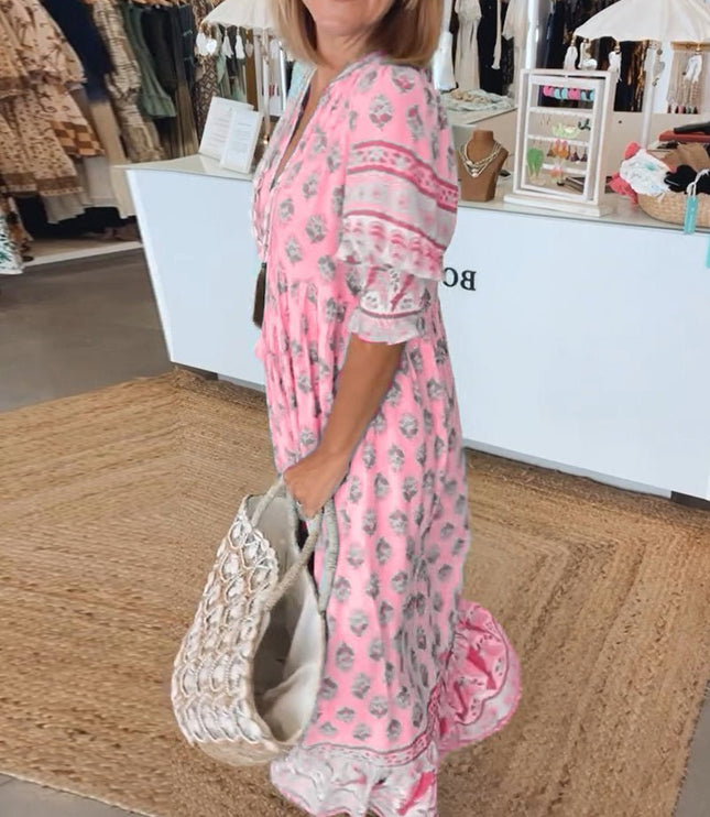 Women's Flowy Floral Print V-Neck Summer Dress