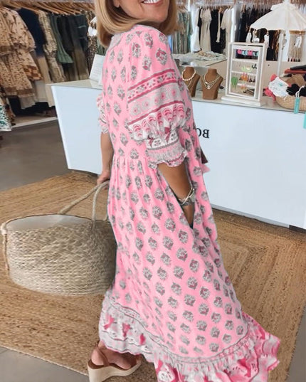 Women's Flowy Floral Print V-Neck Summer Dress
