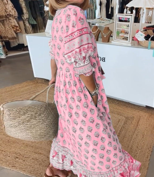 Women's Flowy Floral Print V-Neck Summer Dress