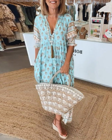 Women's Flowy Floral Print V-Neck Summer Dress