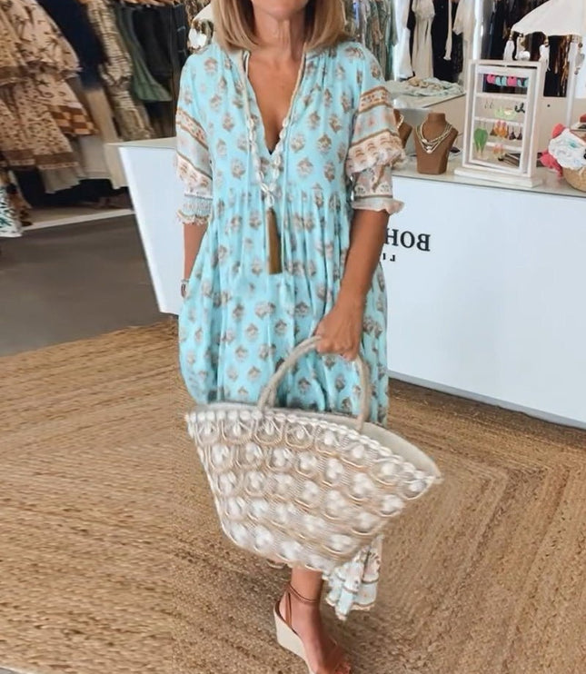 Women's Flowy Floral Print V-Neck Summer Dress