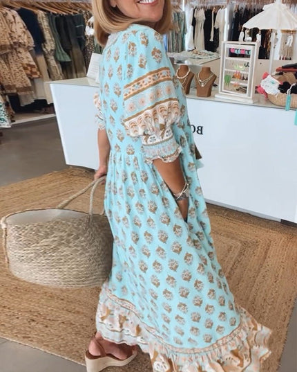 Women's Flowy Floral Print V-Neck Summer Dress