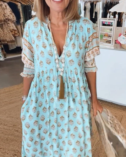 Women's Flowy Floral Print V-Neck Summer Dress