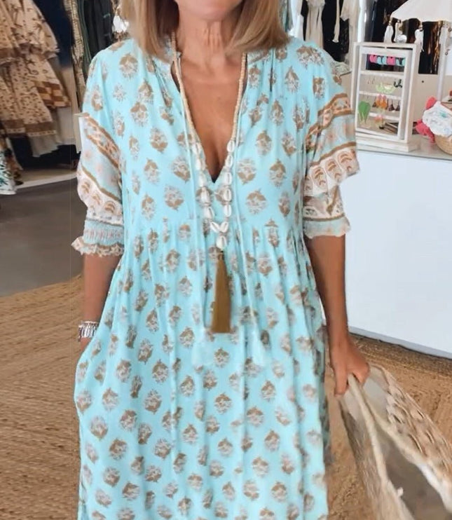 Women's Flowy Floral Print V-Neck Summer Dress