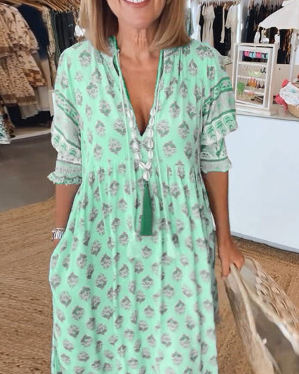 Women's Flowy Floral Print V-Neck Summer Dress