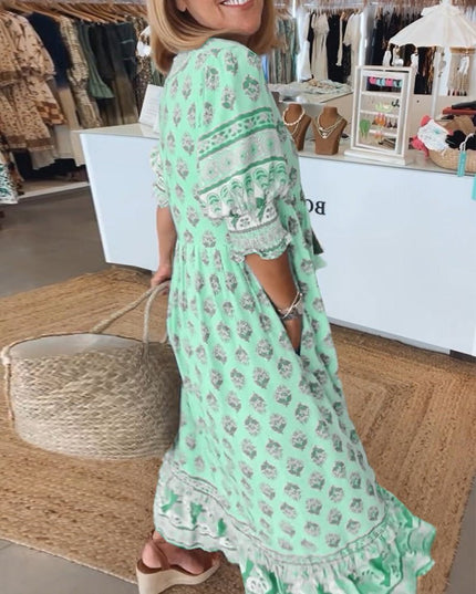 Women's Flowy Floral Print V-Neck Summer Dress