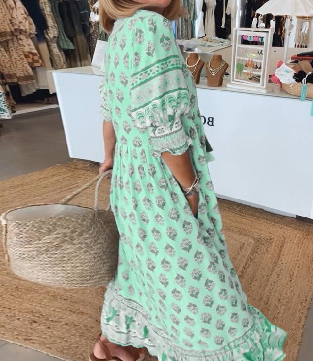 Women's Flowy Floral Print V-Neck Summer Dress