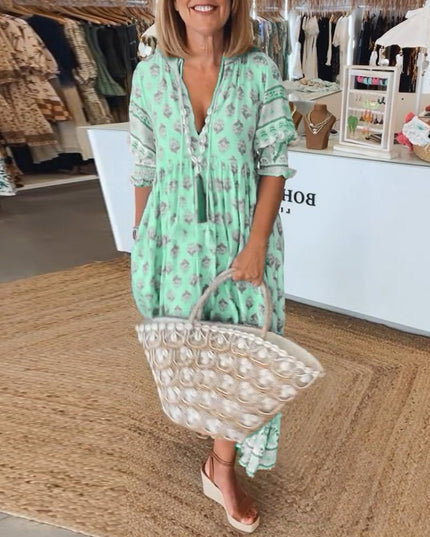 Women's Flowy Floral Print V-Neck Summer Dress