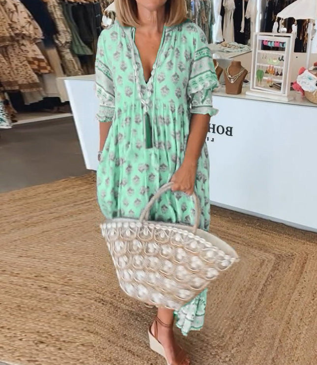 Women's Flowy Floral Print V-Neck Summer Dress