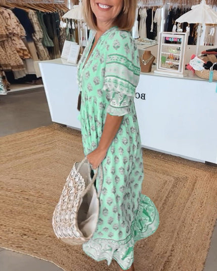 Women's Flowy Floral Print V-Neck Summer Dress