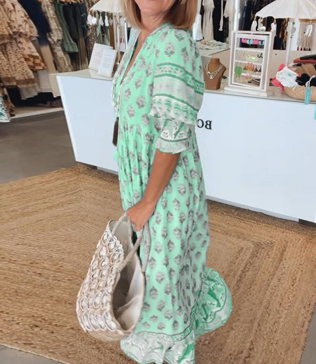 Women's Flowy Floral Print V-Neck Summer Dress