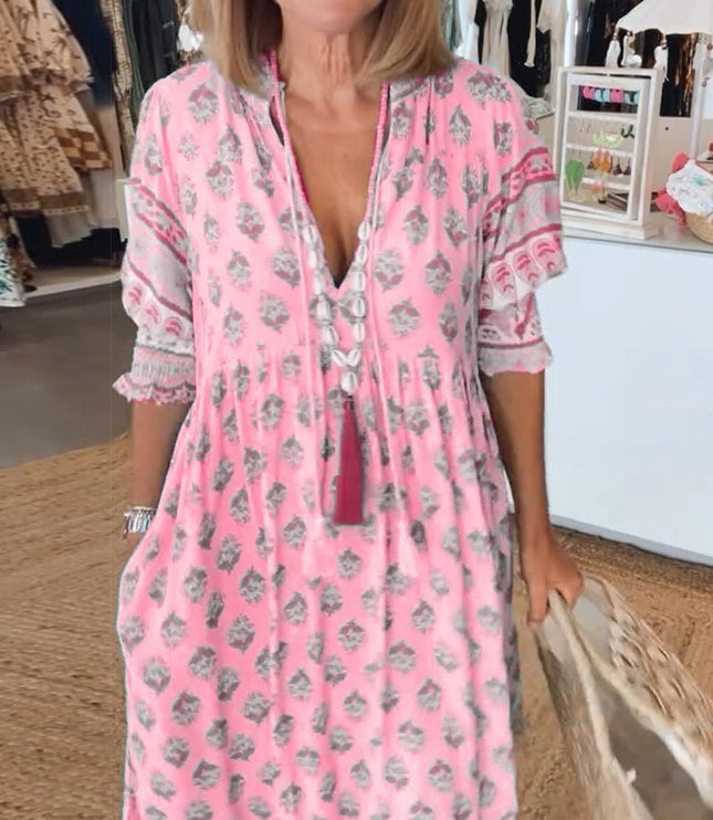 Women's Flowy Floral Print V-Neck Summer Dress