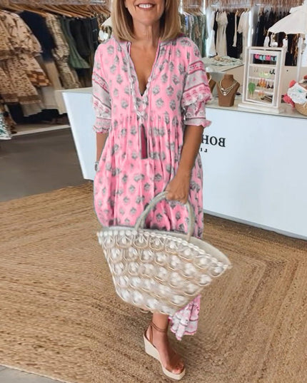 Women's Flowy Floral Print V-Neck Summer Dress