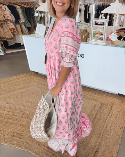Women's Flowy Floral Print V-Neck Summer Dress