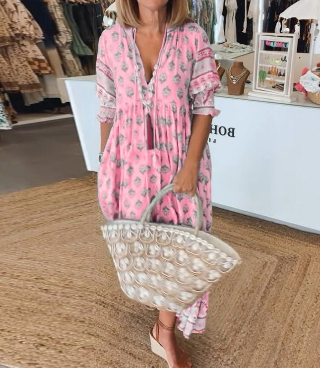 Women's Flowy Floral Print V-Neck Summer Dress