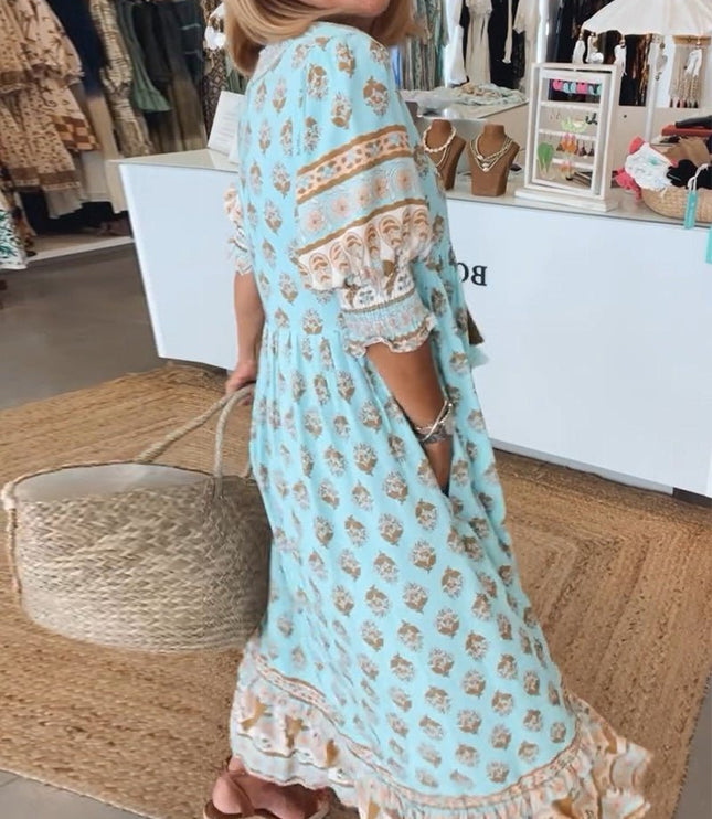 Women's Flowy Floral Print V-Neck Summer Dress