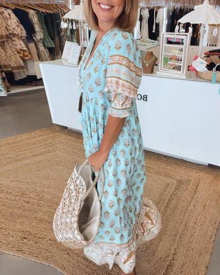 Women's Flowy Floral Print V-Neck Summer Dress
