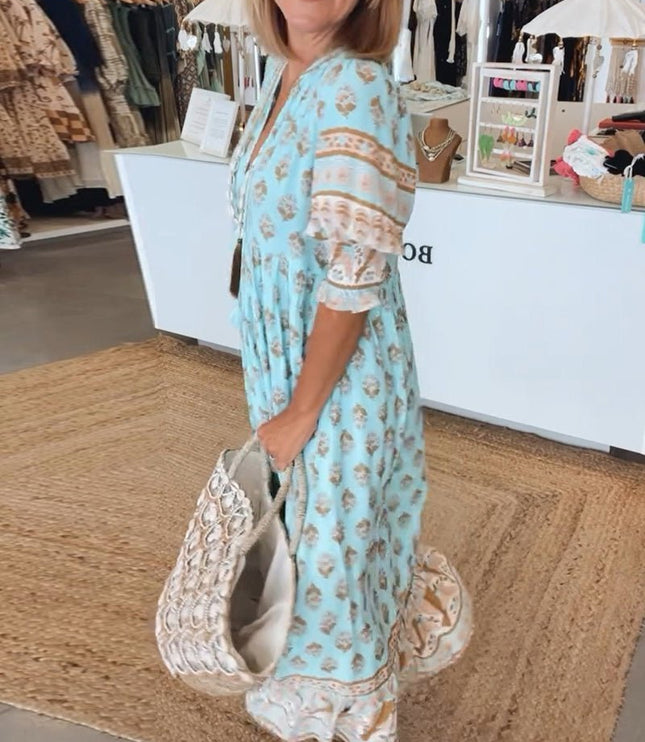 Women's Flowy Floral Print V-Neck Summer Dress