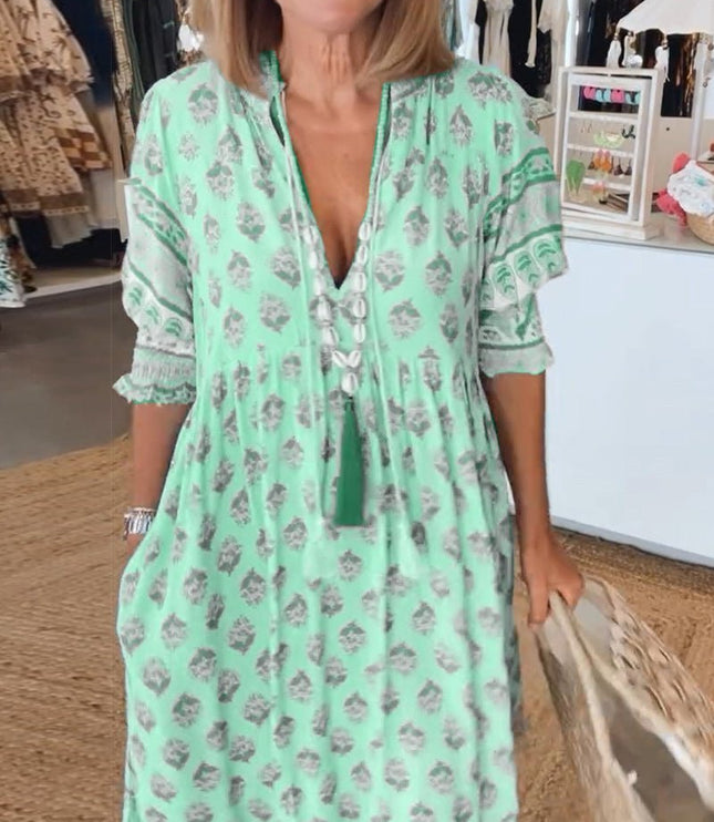 Women's Flowy Floral Print V-Neck Summer Dress