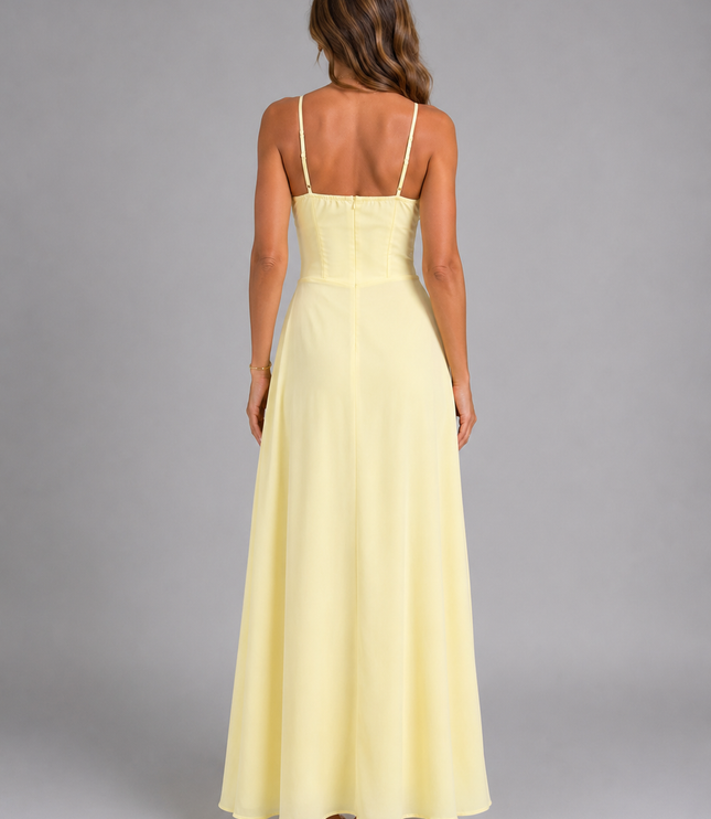 Women's Flowy Maxi Dress with a Ruched Bodice and Thin Straps