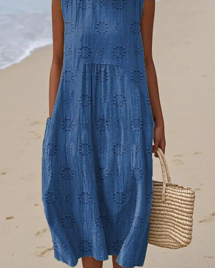 Women's Flowy Sleeveless Embroidered Summer Dress
