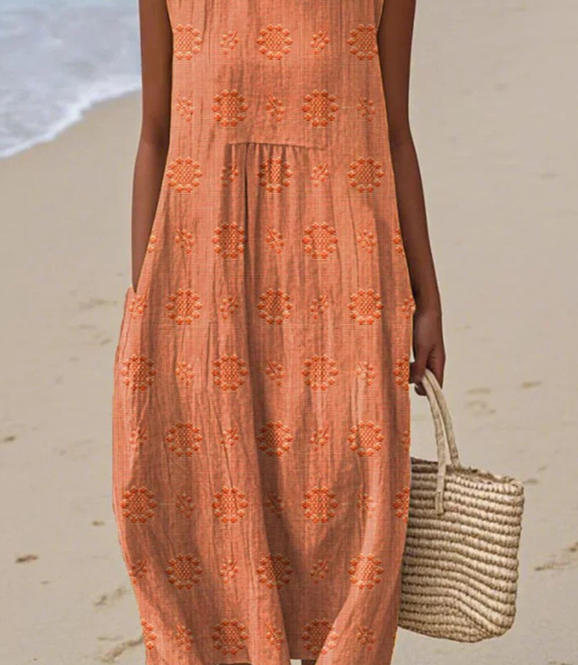 Women's Flowy Sleeveless Embroidered Summer Dress