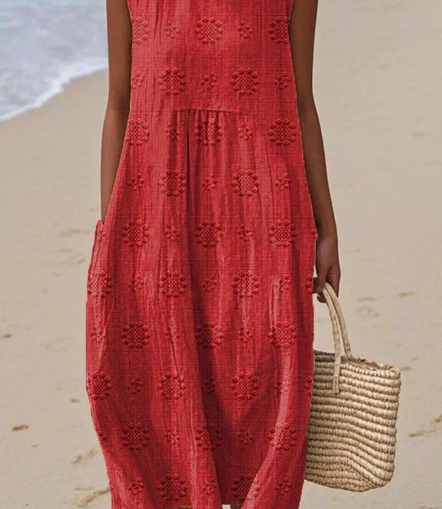 Women's Flowy Sleeveless Embroidered Summer Dress