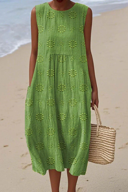 Women's Flowy Sleeveless Embroidered Summer Dress