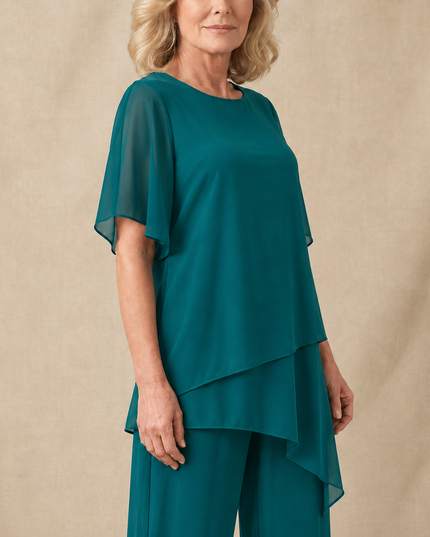 Women's Flutter-Sleeve Chiffon Top and Wide-Leg Pants Set
