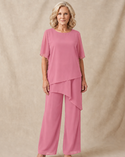 Women's Flutter-Sleeve Chiffon Top and Wide-Leg Pants Set